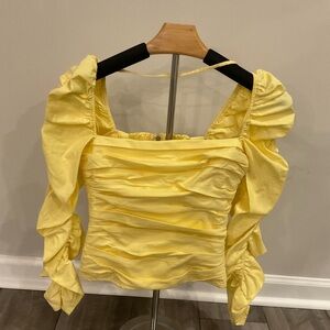 Reformation Sunny Yellow Ruched Cropped Blouse